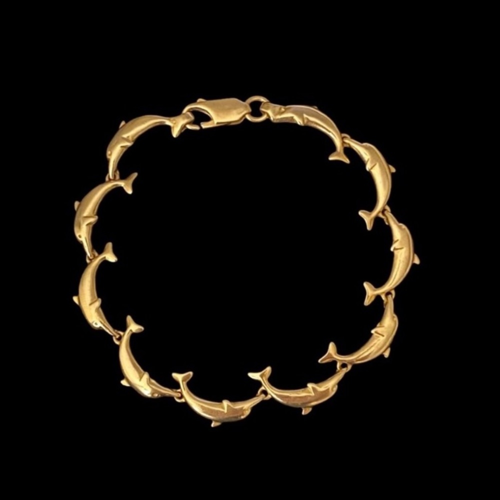 14K Gold Dolphin Link Bracelet - Picture 2 of 6